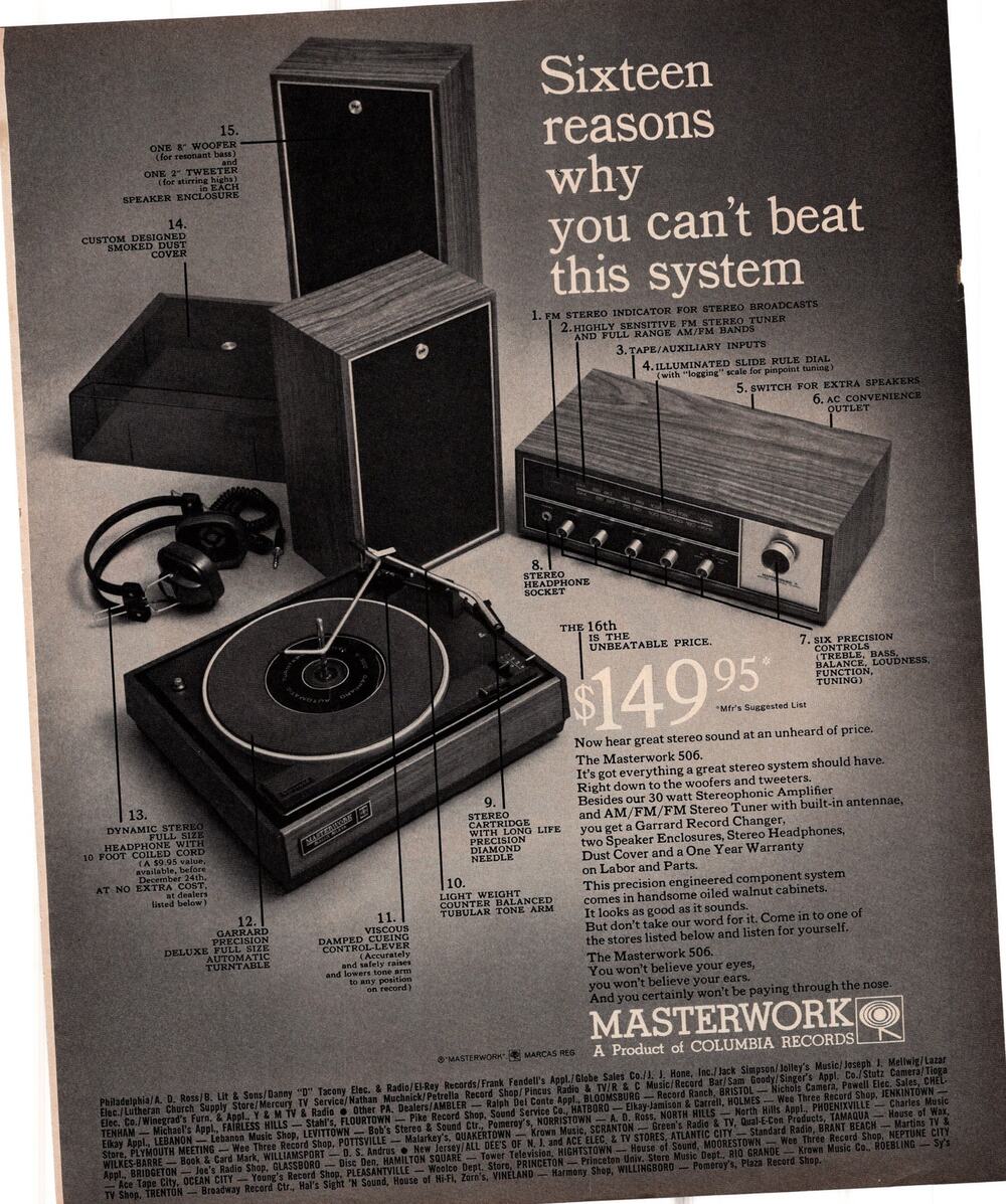 Columbia Records Masterworks Stereo Advertisement 1960s Vtg Electronics Audio
